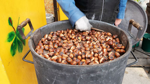 High angle view of man working in container