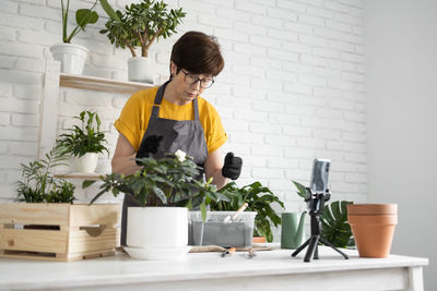 Young woman working at home