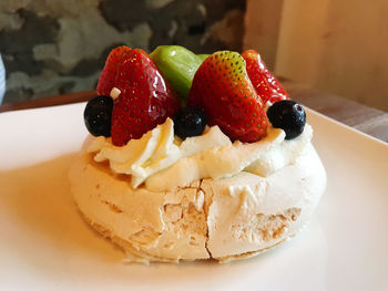 Close-up of pavlova on plate