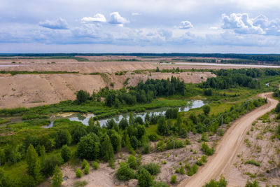 Sand quarry near the village of khromtsovo, ivanovo region, on a sunny summer day.