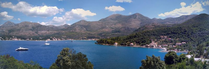 Scenic view of lake against cloudy sky