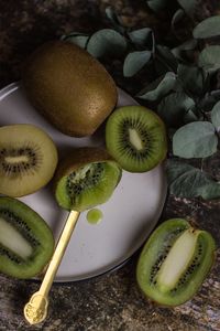 High angle view of fruits on table