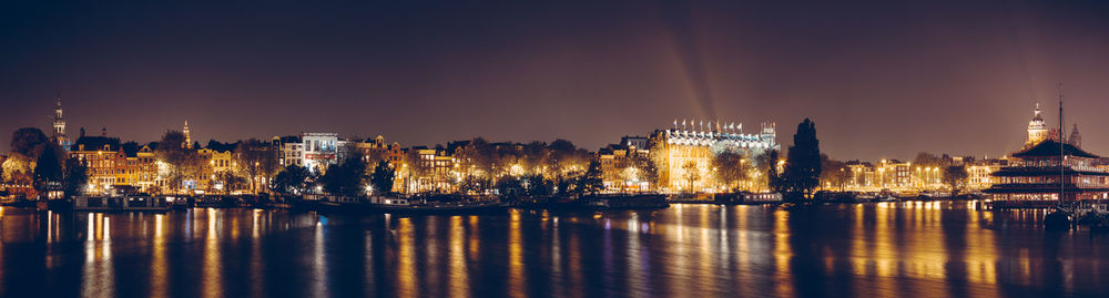 Illuminated buildings at night