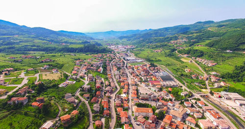 High angle view of townscape against sky