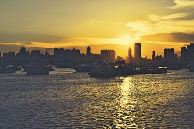 View of city at sunset