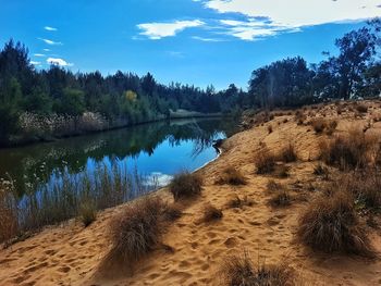 Scenic view of lake against sky