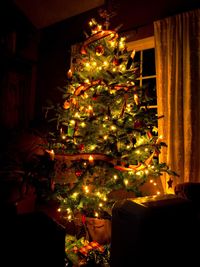 Illuminated christmas tree at home