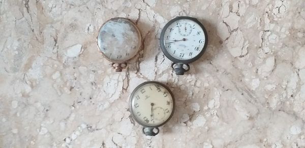 High angle view of clock on wall