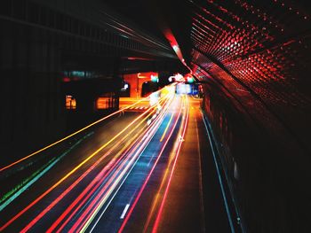 Light trails on road at night