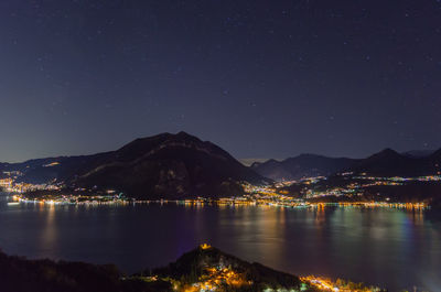 Scenic view of lake against sky at night