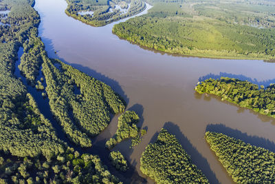 Aerial view of the danube river and its floodplain in serbia and croatia