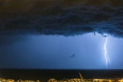 Lightning in sky at night