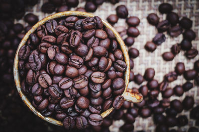 High angle view of coffee beans