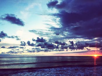 Scenic view of sea against sky at sunset