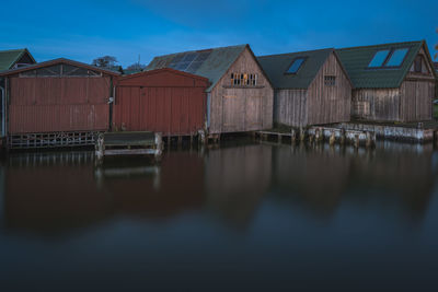 Rustic fisher huts in althagen harbor on darß