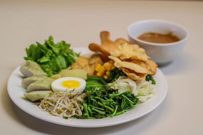 Close-up of meal served on table