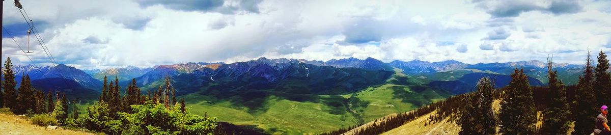 Scenic view of mountains against cloudy sky