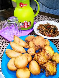 High angle view of food on table