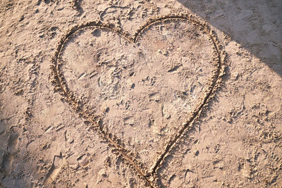 Directly above shot of heart shape drawn on wall