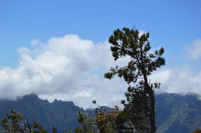 Scenic view of mountains against cloudy sky