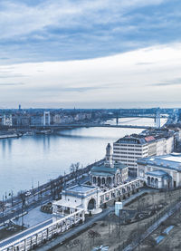High angle view of city at waterfront