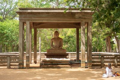 Rear view of a statue against trees