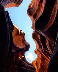 Directly below shot of antelope canyon against sky