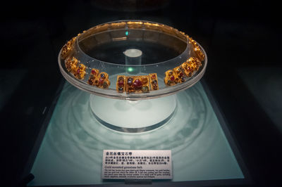 High angle view of glasses on table