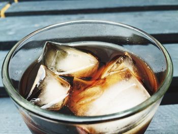 Close-up of beer in glass on table