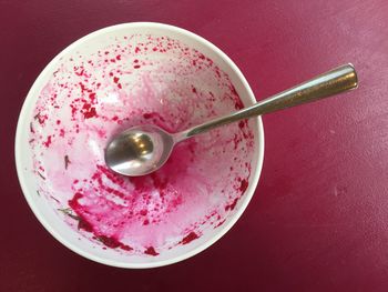 High angle view of ice cream on table