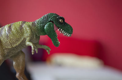 Close-up of t rex plastic dinosaur toy
