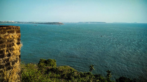 High angle view of sea against clear sky