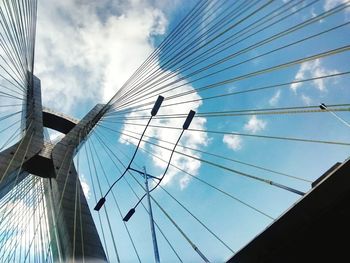 Low angle view of modern building against cloudy sky