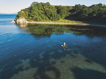 Aerial view of sup surfer, primorsky region, russia