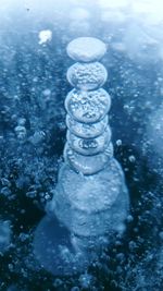 High angle view of ice on water