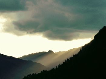 Scenic view of silhouette mountain against sky during sunset