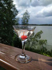 Close-up of beer glass on table