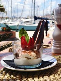 Close-up of dessert on table