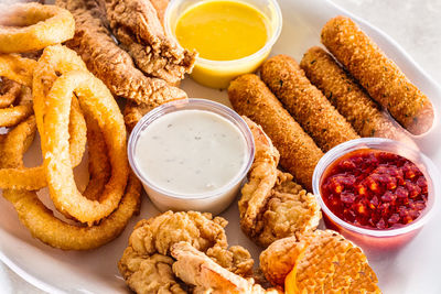 High angle view of food on table