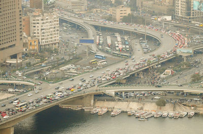 High angle view of bridge in city