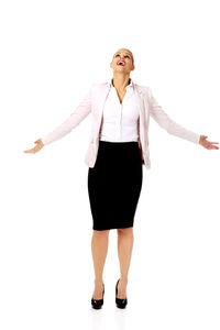 Full length of woman standing against white background