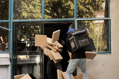 Midsection of man working at home