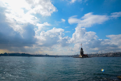 Scenic view of sea against cloudy sky