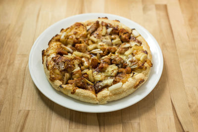 High angle view of meal served on table