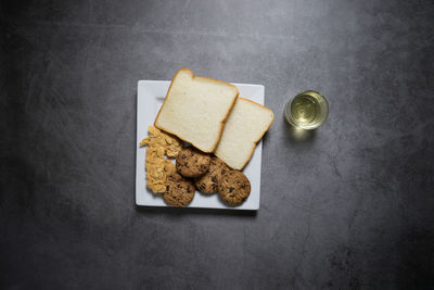 High angle view of cookies on table