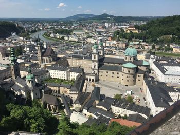 High angle view of townscape against sky