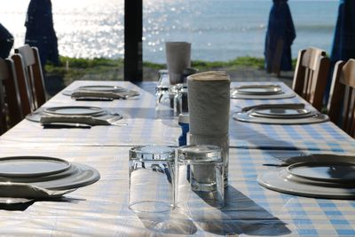 Plates and glasses on table