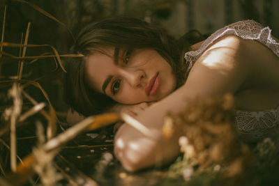 Portrait of woman relaxing outdoors