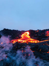 Scenic view of fire against clear sky