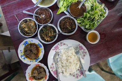 High angle view of food on table